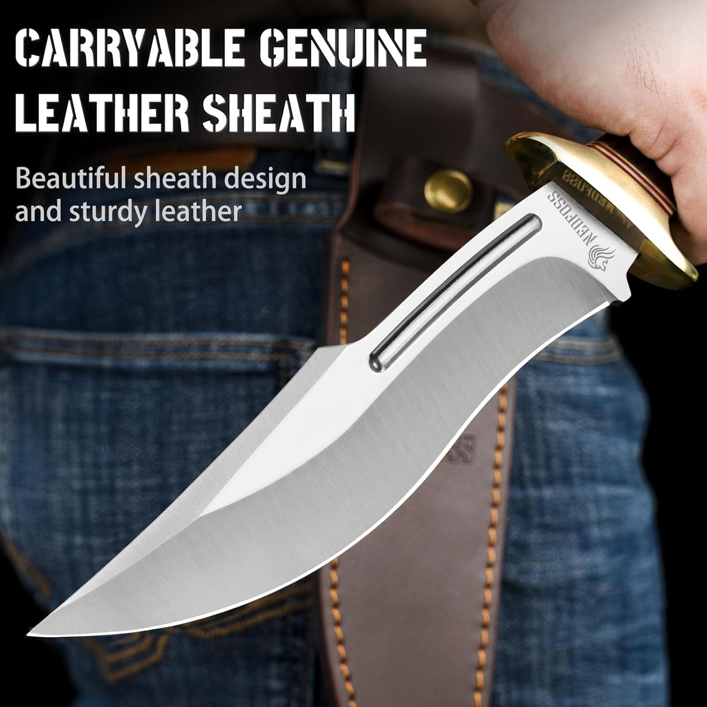  Hunting Knife with Leather Sheath