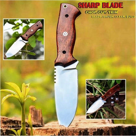 Nifdo Amazon Dropshipping Hunting Knife with Wooden Handle, Fixed Blade Tracker Knife Amazon FBA Product
