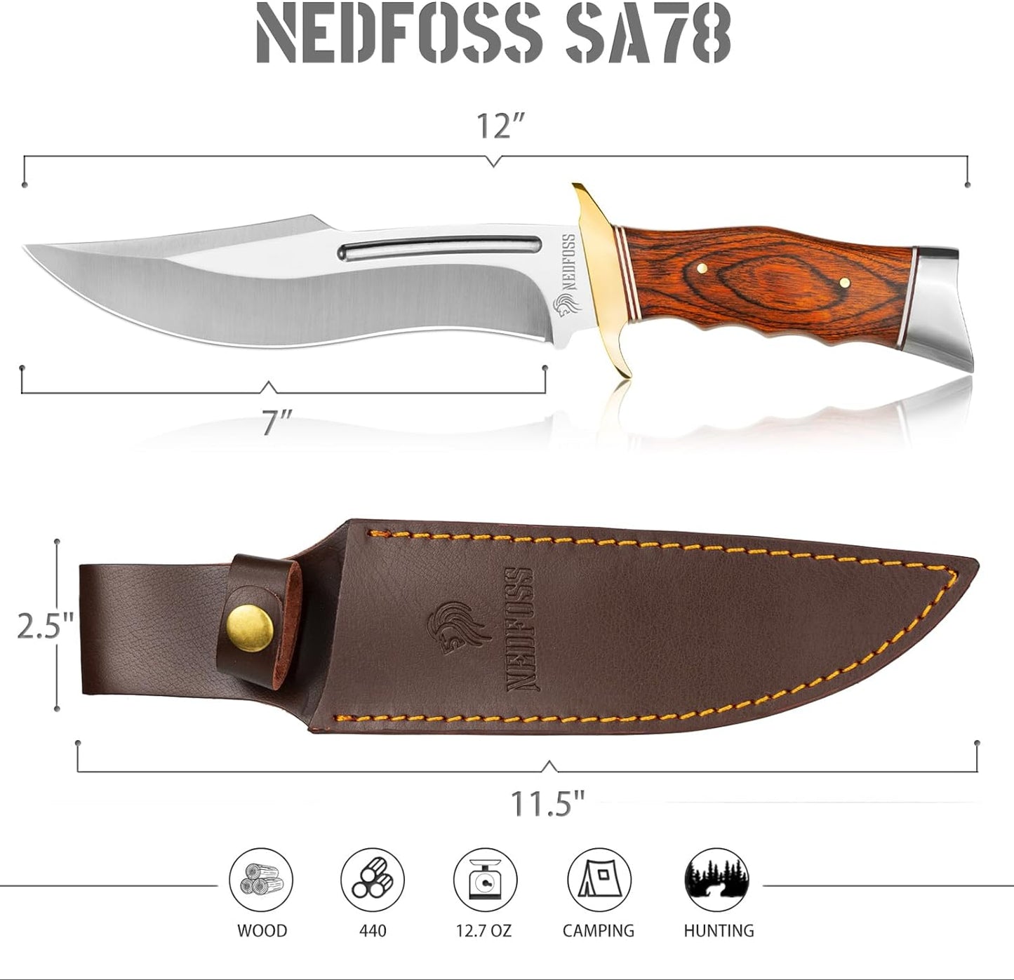  Hunting Knife with Leather Sheath