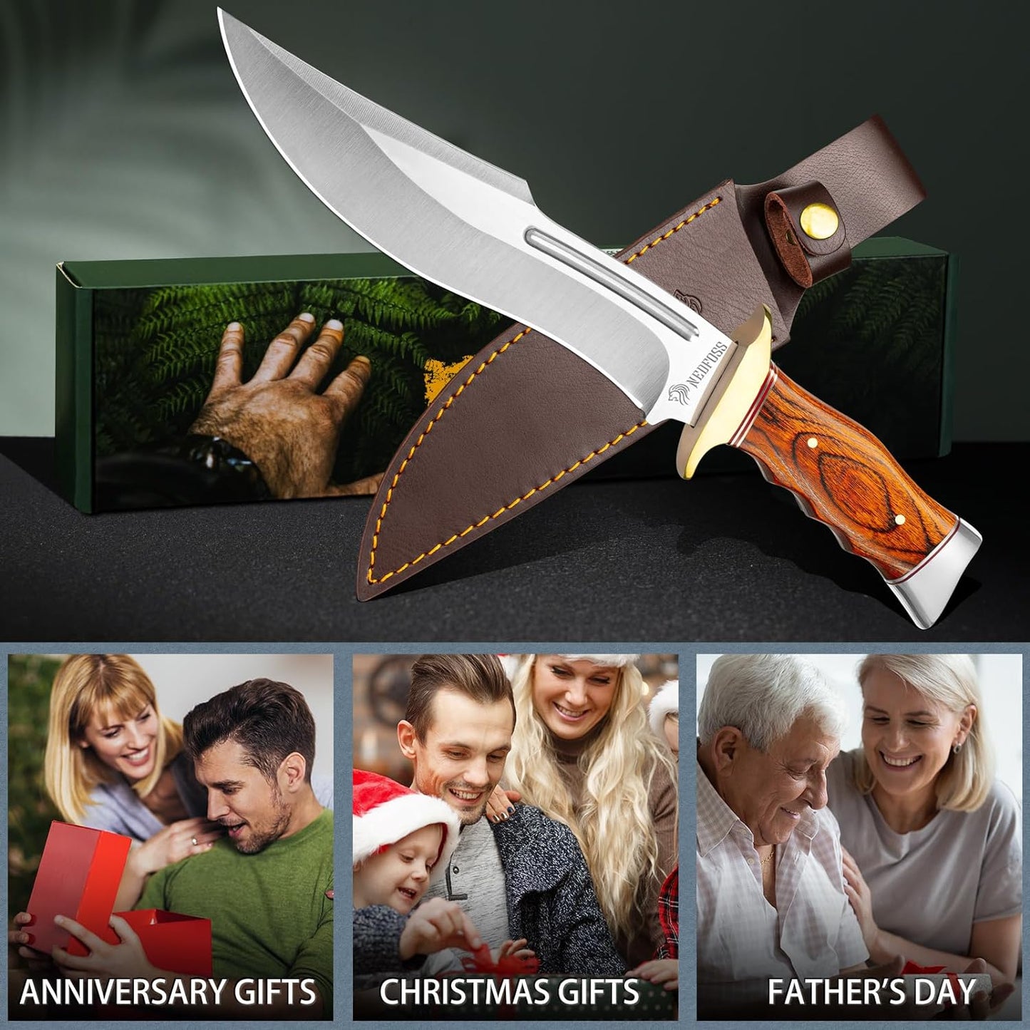  Hunting Knife with Leather Sheath