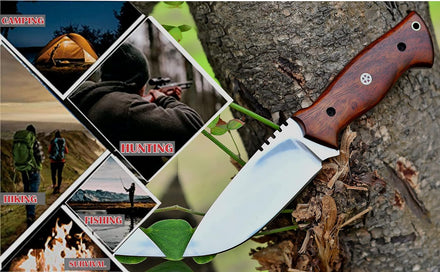 Nifdo Amazon Dropshipping Hunting Knife with Wooden Handle, Fixed Blade Tracker Knife Amazon FBA Product