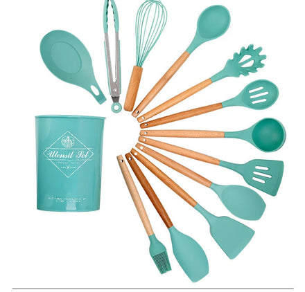 Wooden Elegance Silicone Kitchen Utensil Set with Holder for Amazon FBA