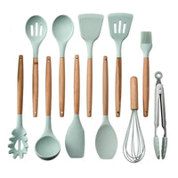 Silicone Kitchen Utensil Set with Wooden Handles For Amazon dropshipping