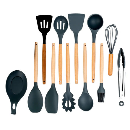 Wooden Elegance Silicone Kitchen Utensil Set with Holder for Amazon FBA