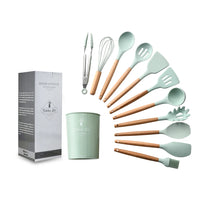 Silicone Kitchen Utensil Set with Wooden Handles For Amazon dropshipping