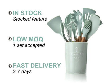 12-Piece Green Silicone Kitchen Gadget Set For Amazon FBA