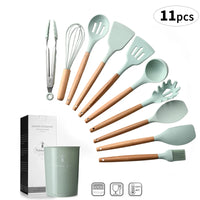 Silicone Kitchen Utensil Set with Wooden Handles For Amazon dropshipping
