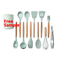 Silicone Kitchen Utensil Set with Wooden Handles For Amazon dropshipping