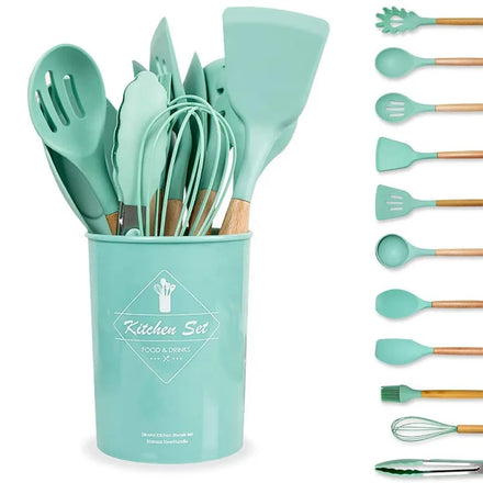 12-Piece Green Silicone Kitchen Gadget Set For Amazon FBA