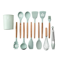 Silicone Kitchen Utensil Set with Wooden Handles For Amazon dropshipping