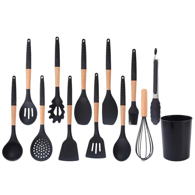 Kitchen Wooden Silicone Cooking Utensils Set