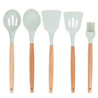 Silicone Kitchen Utensil Set with Wooden Handles For Amazon dropshipping