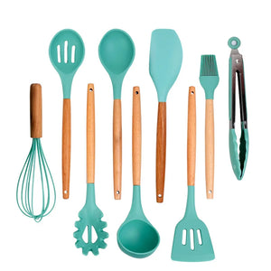 Wooden Elegance Silicone Kitchen Utensil Set with Holder for Amazon FBA