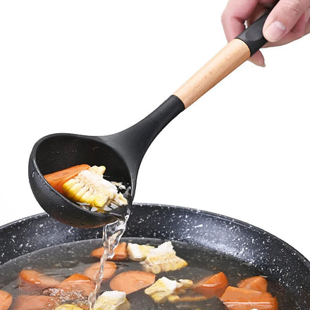 Kitchen Wooden Silicone Cooking Utensils Set For Amazon FBA